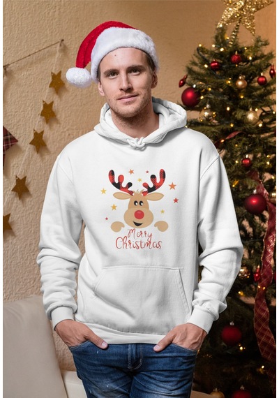 Stil X Yeni Yıl Baskılı Erkek Sweatshırt, Chrıstmas Temalı Beyaz-1