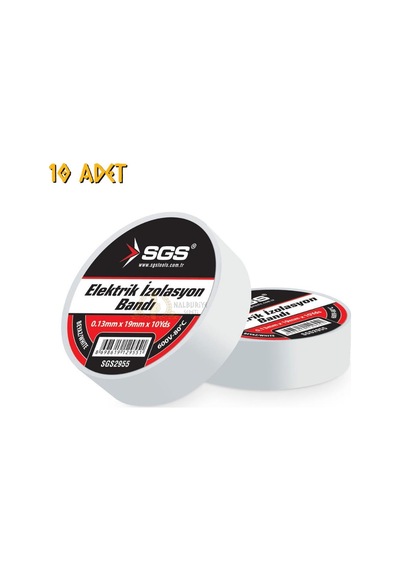Sgs Elektrik İzolasyon Bandı - Beyaz - 19 Mm X 9 Mt. - 10 Adet