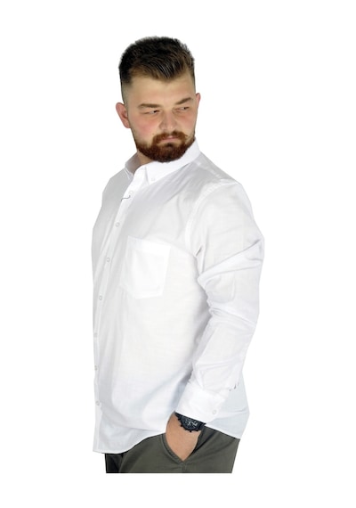 Mode Xl Büyük Beden Erkek Keten Cepli Gömlek 20386 Beyaz 001