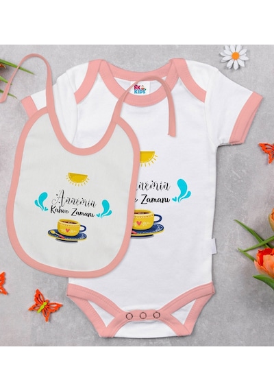 Bk Kids Annemin Kahve Zamanı Tasarımlı Pembe Bebek Body Zıbın Ve Çok Renkli
