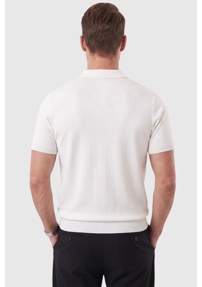 Rizzup Erkek Fermuarlı Beyaz Polo Yaka Triko Tişört Regular Fit Rahat Kesim 2604360