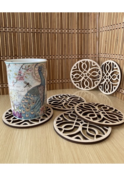 Ahşap Bardak Altlığı Model 1 (6'lı Set - 10 CM - 4Mm Kavak)