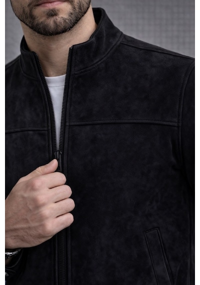 Baselco Slim Fit Dik Yaka Mevsimlik Süet Ceket Siyah
