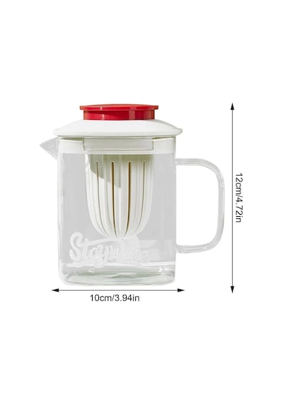 Isıya Dayanıklı Borosilikat Çelik Filtreli Bitki Çayı Süzgeçli Cam Demlik & 850 Ml. Kulplu Sürahi Bej