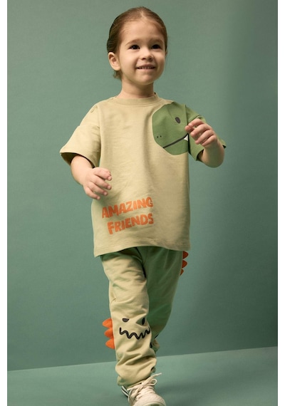 Defacto 2li Takım Dinozor Baskılı Sweatshirt Alt Erkek Bebek G8066a526smgn1216 Yeşil-gn1216