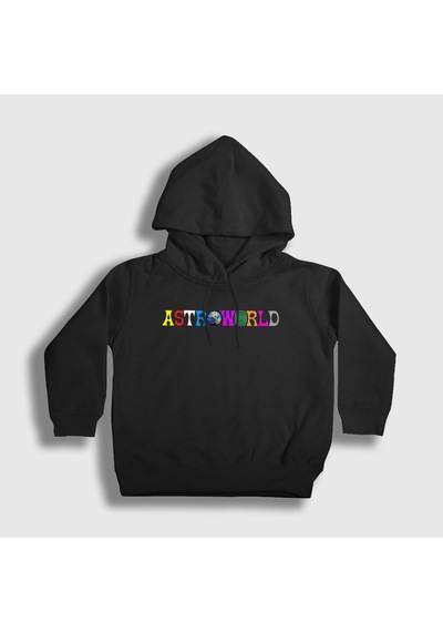 Presmono Unisex Çocuk Astroworld Travis Scott Kapüşonlu Sweatshirt Siyah