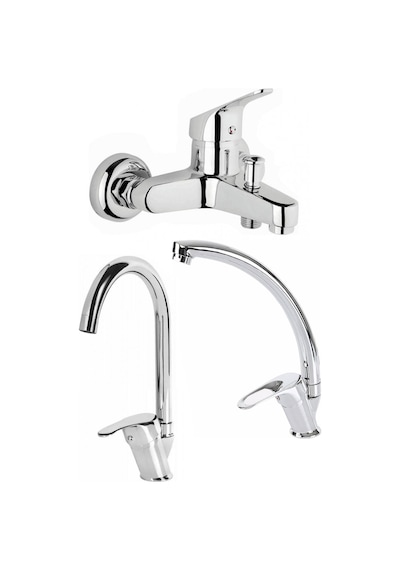 Kustar Mix 3'lü Duş + Mutfak +  Lavabo + Banyo Batarya Seti Krom