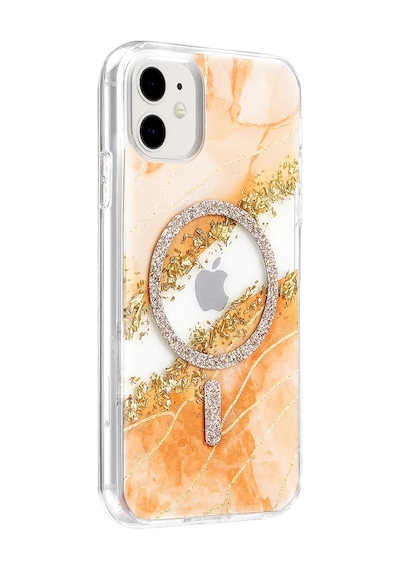 Onegif Apple Uyumlu iPhone 11 Lotus Simli Magsafe Kapak - Turuncu Standart
