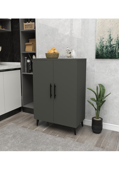 3 Raflı 2 Kapaklı Çok Amaçlı Dolap Çok Amaçlı Mutfak Dolabı Banyo Dolabı Koyu Gri & Beyaz - Koyu Gri Çok Renkli