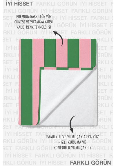 Çizgili Retro Çift Çizgili Plaj Havlusu - Modern Pembe Yeşil Hızlı Kuruyan Mikrofiber Havlu Yumuşak Dalgası