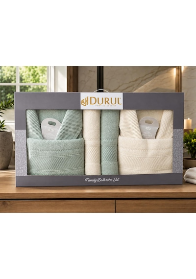 Durul Armina %100 Pamuk 8 Parça Aile Bornoz Seti Mint