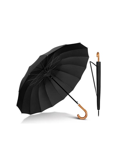 Toptancı Amca Protokol Şemsiyesi Business Umbrella Black Özel İşlenmiş Ağaç Saplı Premium Kılıflı Şemsiye Siyah