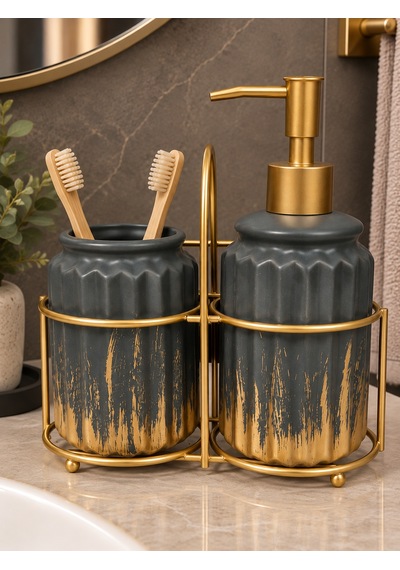 3 Parça Liva Banyo Seti - Antrasit Gold-7603 Çok renkli