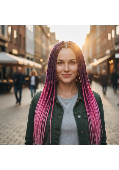 Afrika Örgüsü Ve Rasta İçin Sentetik Ombreli Saç - Koyu Pembe / Pembe / Açık Pembe