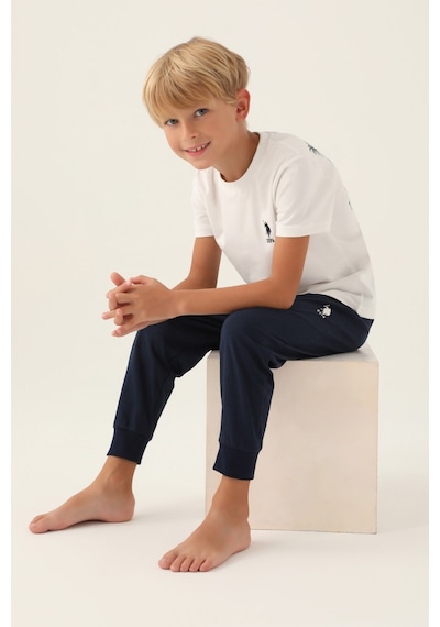 U.S. Polo Assn. Lisanslı Palm Tree Krem Erkek Çocuk Pijama Takımı 5274-43181 Krem