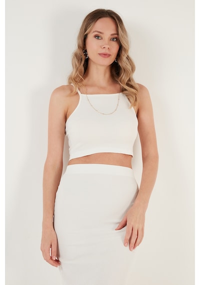 Lela Slim Fit Ip Askılı Yırtmaçlı Bayan Takım 5865278 Ekru