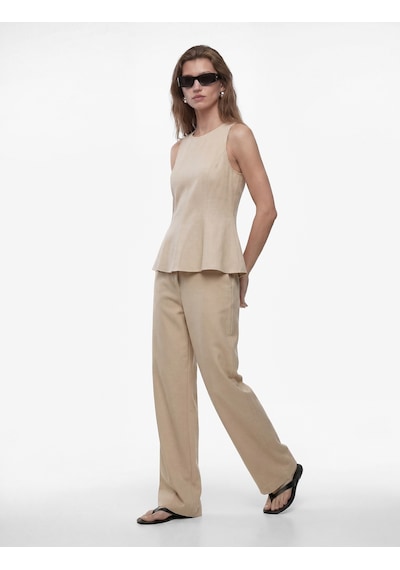 Koton Straight Fit Cepli Düz Bol Paça Keten Pantolon Vizon 6sak40009ew