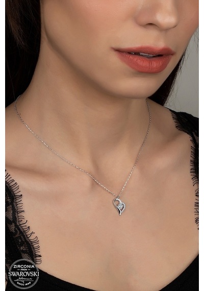 Union Swarovski Zirconia Kadın Kalp Pırlanta Montür Gümüş Kolye (550094809)