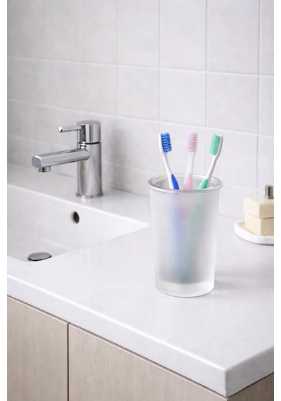 Buzlu Cam Diş Fırçalık Şık Ve Modern Banyo Düzenleyici Organizeri Beyaz