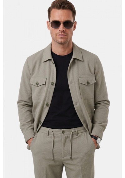 Rizzup Yeşil Slim Fit Gofre Dokulu Yazlık Spor Takım Elbise Yarım Astarlı Likralı 2 Li Kombin 2604007