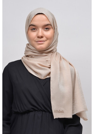 Altobeh Kadın Düz Renk Pırıltı Simli Tesettür Shawl Parlak Abiye Şal - Koyu Krem