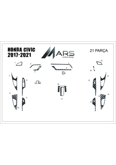 Honda Civic Torpido Kaplama 2017-2021 21 Parça Karbon