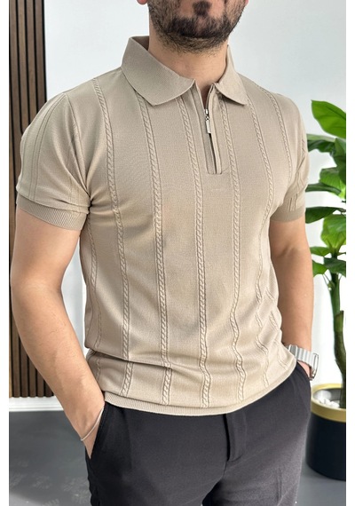 Erkek Desenli Polo Yaka Tişört Vizon Edw457 Vizon
