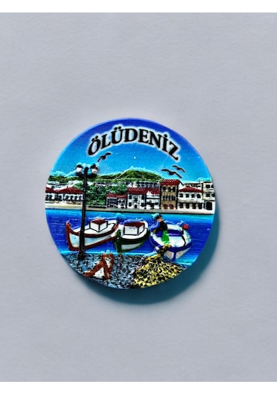 Ölüdeniz Polyester Kabartmalı Magnet Çap: 6,5 Cm Dekoratif Hediyelik Buzdolabı Süsü Kod:1825