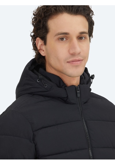 Kip Siyah Regular Fit Kapüşonlu Dokuma Mont