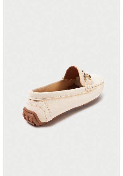 Mubiano Hakiki Deri 203-bj Oval Burunlu Toka Detay Kadın Bej Babet & Loafer Ayakkabı Bej