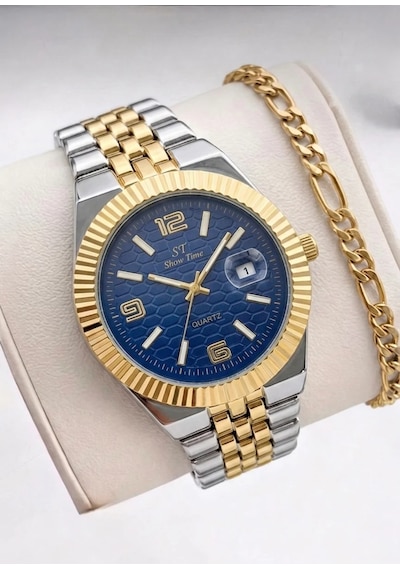 Erkek Takvimli Gold Kol Saati Çok Renk Seçenekli Çelik Kordon Quartz Mekanizmalı Lüks Erkek Saat + Bileklik Hediyeli Lacivert Erkek Takvimli Gold Kol Saati Çok Renk Seçenekli Çelik Kordon Quartz Mekanizmalı Lüks Erkek Saat + Bileklik Hediyeli Lacivert