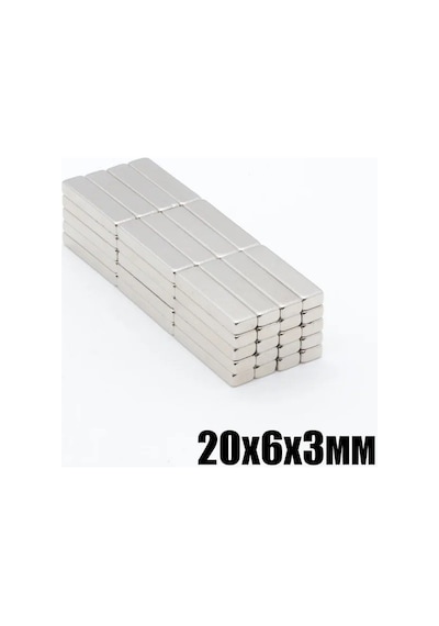 5 Adet - Köşeli Neodyum Mıknatıs, 20x6x3 Mm, Süper Güçlü Magnet, N35 Kalite