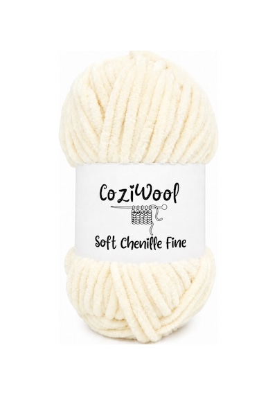 Kadife El Örgü İpliği Soft Chenille Fine 5'li Paket, 5x100 Gr. 160 Mt. %100 Mikro Polyester Ekru - 925144855