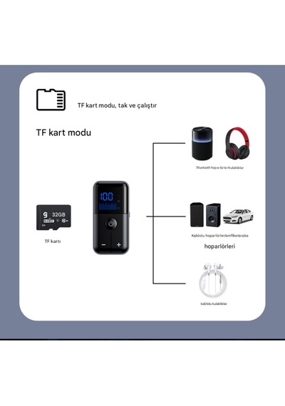 2 İn 1 Bluetooth Adaptör Alıcı Verici Bluetooth 5.4 Receiver Tf Kart Girişli Aux Wireless Araç Kiti