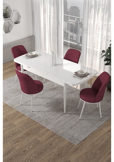 Canisa Kor Serisi 70x114 Açılabilir Mutfak Masası Takımı Beyaz Masa 4 Bordo Sandalye Masa Beyaz Sandalyeler Bordo Canisa Kor Serisi 70x114 Açılabilir Mutfak Masası Takımı Beyaz Masa 4 Bordo Sandalye Masa Beyaz Sandalyeler Bordo