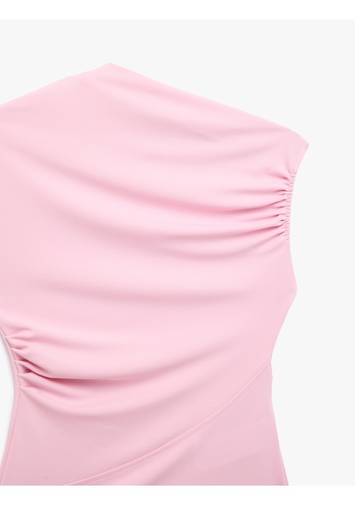 Koton Asimetrik Yaka Drapeli Kolsuz Bluz Pembe 6sal60010ık Gül