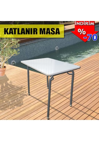 Depolife Portatif Bilgisayar Piknik Balkon Masası Katlanır Ayak 60X80 Cm Beyaz