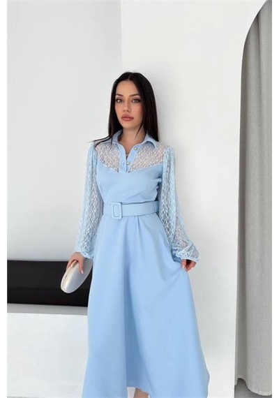 Neşeli Butik Kadın Bebe Mavi Gömlek Yaka Transparan Üst Detaylı Kemerli Midi Boy Elbise Nbk4581 Bebe Mavisi Neşeli Butik Kadın Bebe Mavi Gömlek Yaka Transparan Üst Detaylı Kemerli Midi Boy Elbise Nbk4581 Bebe Mavisi