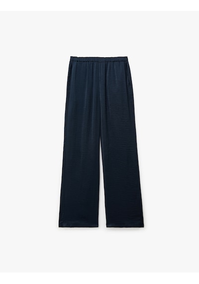 Koton Aerobin Kumaş Beli Lastikli Cepli Geniş Paça Saten Pantolon Lacivert 6sak40100pw