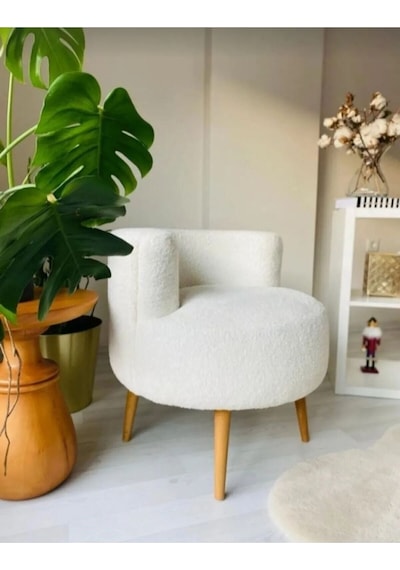 Tekli Puf ,makyaj Önü Pufu,çay Seti Tekli Koltuk, Sıtlı Berjer Salon, Balkon, Ofis ,sıtlı Puf, Beyaz,