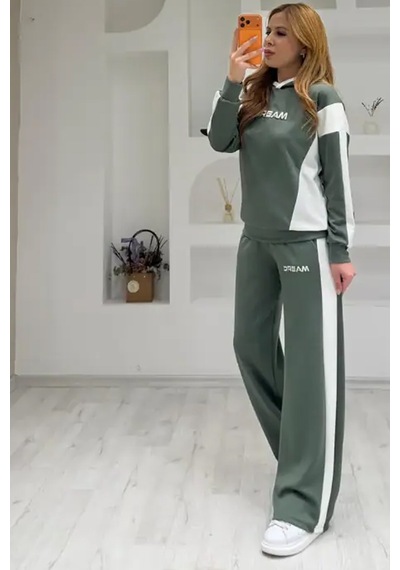 Fiolin Soft Touch Modal Dokulu Kapüşonlu Eşofman Takımı haki
