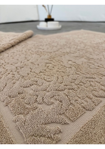 2'li Damask Desenli & %100 Pamuk Ayak Havlusu Cappuccino