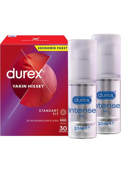 Durex Yakın Hisset İnce Prezervatif 30'lu + Durex Intense Jel 10 ML