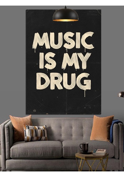 "müzik Benim İlacımdır" Yazısı Dekoratif Kanvas - Mdf Ahşap Tablo
