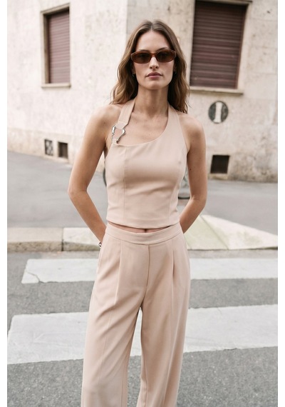 Sateen Aksesuar Detaylı Bluz - Bej-137444