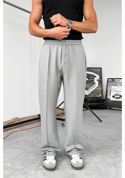 Gri Beli İpli Çımalı Relaxed Pantolon Gri