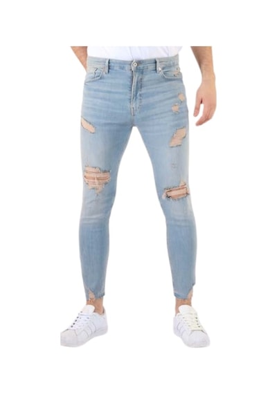 Erkek Denim Yırtık Detaylı Mavi Pantolon Mavi