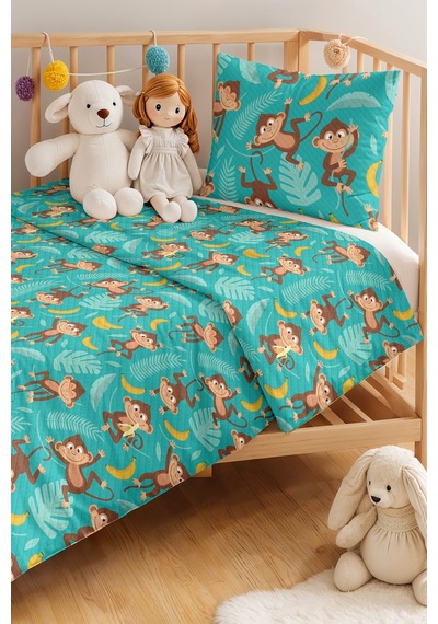 Evimde Bambaşka Sevimli Maymunlar Turkuaz Çocuk Odası Tek Kişilik Pike Takımı-tropikal Yeşil 160x220 CM Yatak Örtüsü Evimde Bambaşka Sevimli Maymunlar Turkuaz Çocuk Odası Tek Kişilik Pike Takımı-tropikal Yeşil 160x220 CM Yatak Örtüsü