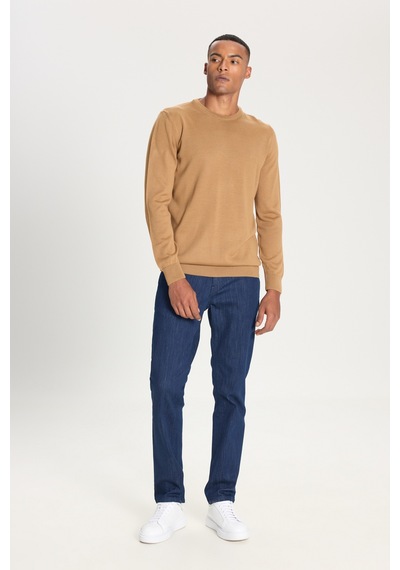AC&Co / Altınyıldız Classics Erkek Camel Standart Fit Normal Kesim Bisiklet Yaka Triko Kazak CAMEL