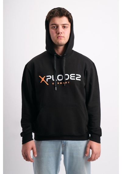 We&me Oversize Geniş Kalıp Baskılı Kapüşonlu Erkek Sweatshirt Turuncu